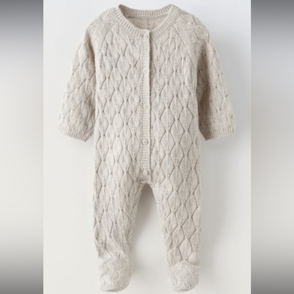 Zara OPENWORK CABLE KNIT JUMPSUIT NWT